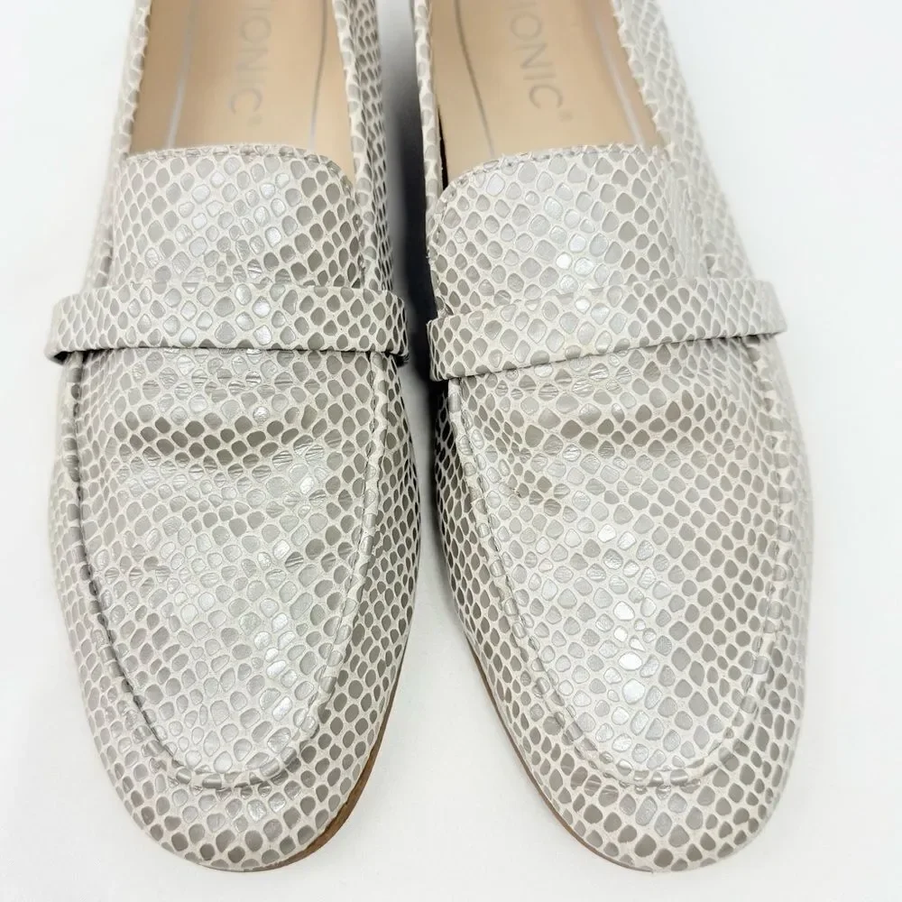 Vionic ZANA Gray Tan Lizard Print Slip On Orthotic Loafer Flats